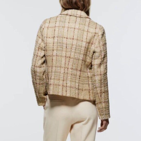 ZARA WOMEN FITTED CROPPED TEXTURED BLAZER Weave Tweed SIZE S 2402/776 /330 - Picture 5 of 7